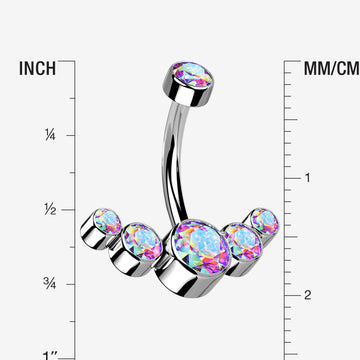 Detail View 1 of Implant Grade Titanium Journey Curve Sparkle Internally Threaded Belly Button Ring-Aurora Borealis